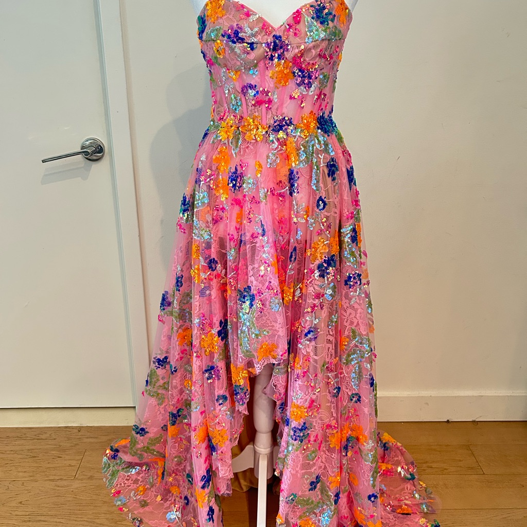New Mac Duggal Pink Floral Maxi Dress